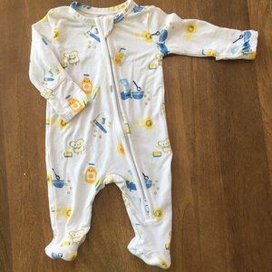 Angel Dear 2-way white zipper footie with food items